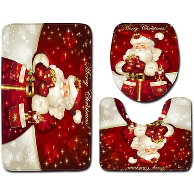 3 Stuks Kerst Mat Sets Kerstman Antislip Mat Badkamer Deurmat Toiletbrilhoes U-vormig Toilet beige