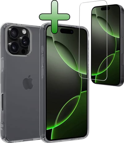 Hoesje Met Screenprotector - Geschikt voor Apple iPhone 16 Pro - Sterk & Shockproof - Back Cover - Siliconen Case - Telefoon Hoes - Transparant