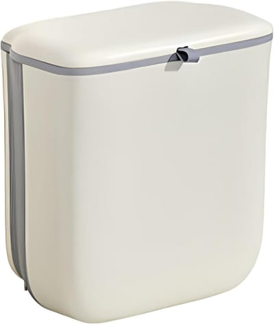 Dailygoods - Vuilnisemmer om op te hangen, keukenafvalemmer met deksel, campingvuilnisemmer, vuilnisemmer, hangend, keuken, camping, camper, badkamer, slaapkamer, outdoor, crème