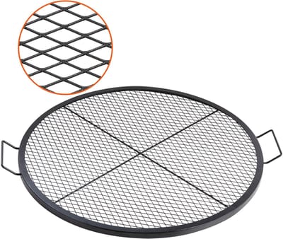 VEVOR X-Marks Vuurplaatsgrillrooster, Rond Kookrooster, Robuust Stalen Kampvuur BBQ-grillrooster met Handvat en Ondersteuning X-draad, Draagbaar Kampeerkookgerei voor Buitenfeesten en Bijeenkomsten, 91cm, Zwart