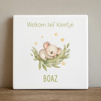 Welkom Baby Gepersonaliseerde Keramische Tegel – Schattige Koala Kinderkamer Wanddecoratie – Geboorte Cadeau met Naam – 15 × 15 cm