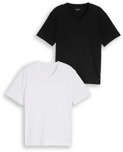 Tom Tailor - T-shirts met V-hals in een set van 2 - Maat M - White 2