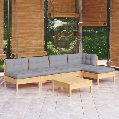 vidaXL - 6-delige - Loungeset - met - grijze - kussens - grenenhout