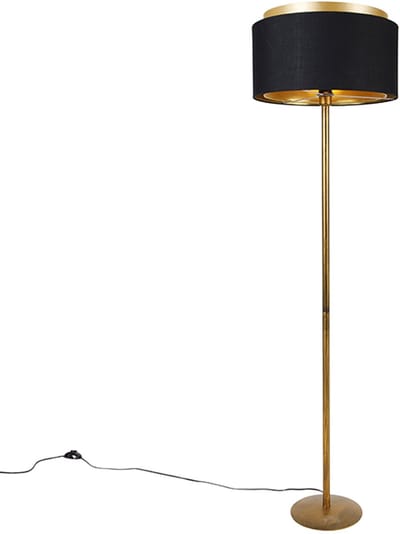 QAZQA shade-duo - Moderne Vloerlamp | Staande Lamp met kap - 1 lichts - H 166 cm - Zwart Goud - Woonkamer | Slaapkamer