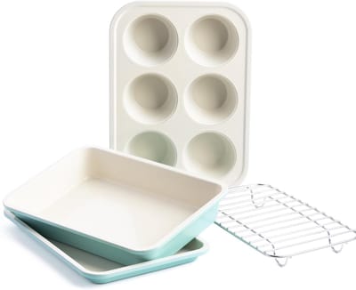 Bakvorm Set - Bakgerei Keukengerei - Zoete en hartige gerechten - Keramisch antiaanbaklaag - 4 Delig - Turquoise