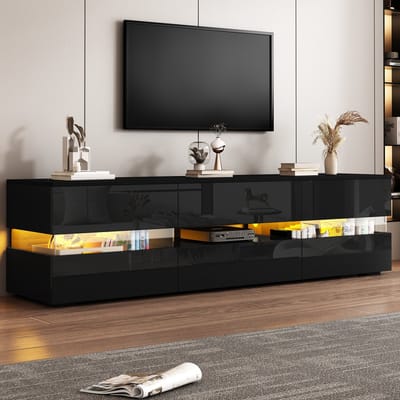 MODFU TV-meubel 160x39x45 cm van spaanplaat, hoogglans front met LED-verlichting, met lade en opbergruimte