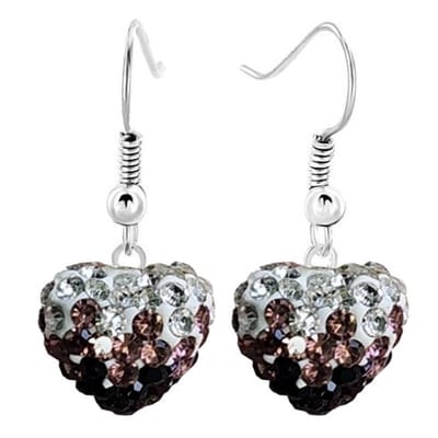 Fako Bijoux® - Oorbellen - Disco Dots - Hanger - Hart Duo - Bruin
