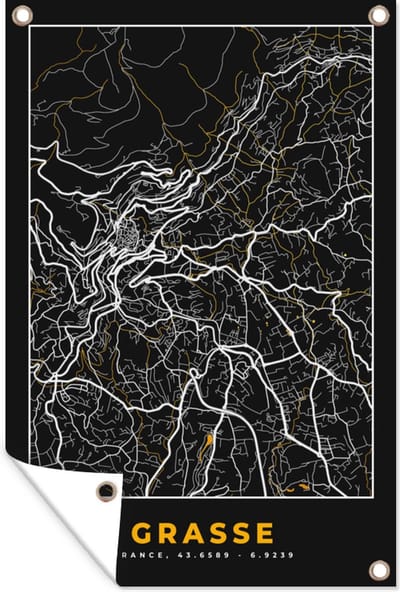 Muurdecoratie Frankrijk - Stadskaart - Grasse - Plattegrond - Kaart - 120x180 cm - Tuinposter - Tuindoek