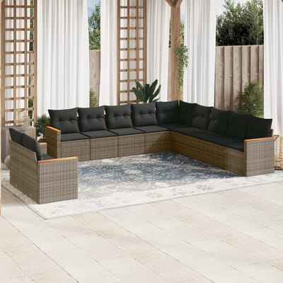 vidaXL - 11-delige - Loungeset - met - kussens - poly - rattan - grijs