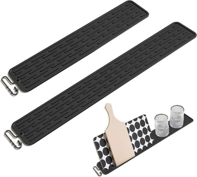 afdruiprek, 2-delig, barmat van siliconen, antislip, droogmat voor servies, kopjes, flessen, snijplanken, gootsteenorganizer, zwart