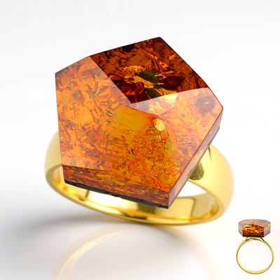 Cavill - Elegante Zilveren Ring met 8 ct Fancy Slijpsel Cognac Barnsteen - 925 Sterling Zilver Verguld - Handgemaakte Baltische Barnsteen Sieraden