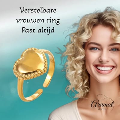 Aramat Jewels | Ringen | Stalen verstelbare ring -hart met bolletjes rand | Zilverkleur | |10mm | Staal | Volwassenen | Verkleurd niet