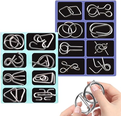 Metaaldraad Puzzelset - Hersenbrekers - Probleemoplossing - 16 Delige Ontgrendeling - 16 x 16 x 4 cm