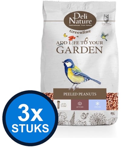 3x Deli Nature - Greenline peeled peanuts 850gr - Vogelvoer - 850 g