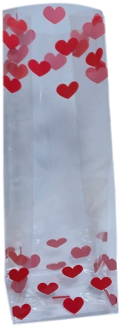 Prigta - Uitdeelzakjes hartjes / Valentijn - 25 stuks - 7x4x22 cm - cellofaanzakjes transparant met blokbodem
