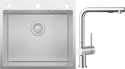 CECIPA max Spoelbak Keuken 54x49CM - Spoelbakken Met Uittrekbare Uitloop Keukenkraan en Zeepdispenser 500ML - Spoelbakken met Sifon en Afvoerzeefje - Voor 60 cm kast - RVS