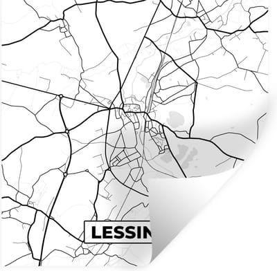 Muurstickers - Sticker Folie - Stadskaart – Zwart Wit - Kaart – Lessines – België – Plattegrond - 100x100 cm - Plakfolie - Muurstickers Kinderkamer - Zelfklevend Behang XXL - Zelfklevend behangpapier - Stickerfolie
