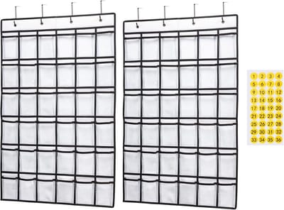 Duidelijke Pocket Chart Organizer voor Mobiele Telefoon en Rekenmachine - 36 Zakjes voor Klaslokaal (38.5x25.7 Inch, 2-pack)