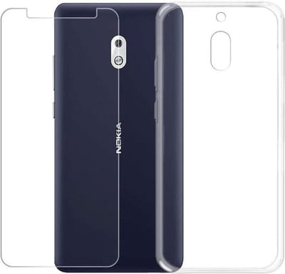 Silicone hoesje transparant met 2 Pack Tempered glas Screen Protector Geschikt voor: Nokia 2.1