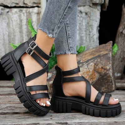 Mode Chunky Hoge Hakken Romeinse Sandalen voor Vrouwen Zomer Enkelband Platform Sandalen Vrouwen Band Dikke Hak Feestschoenen 39 gray