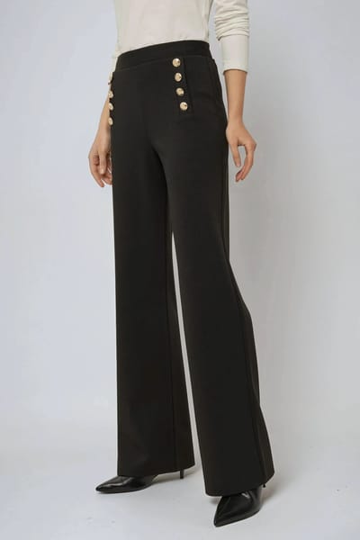 Hoge Taille Wijde Pantalon met Knopen Detail