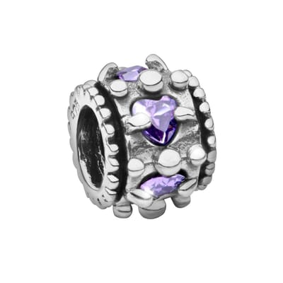 Quiges - 925 - Zilveren - Bedels -Sterling zilver - Beads - Zirkonia Hart Paars Kraal Charm - Geschikt – voor - alle bekende merken - Armband Z633