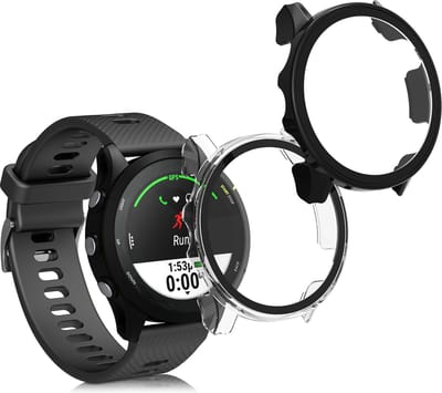 kwmobile 2x cover geschikt voor Garmin Forerunner 255 / 255 Music - Fitnesstracker cover van gehard glas en kunststof frame set zwart / transparant