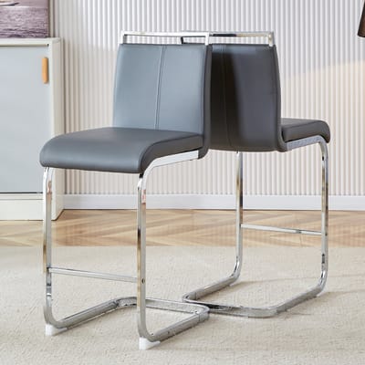 Twee hoogwaardige grijze barkrukken in Scandinavische stijl, geschikt voor restaurants, keukens, terrassen en als gastenkamerstoelen (set van 2) (grijs+PU). Geschikt voor diverse gelegenheden.