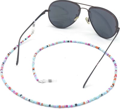 Zonnebrilkoord- Zonnebrilketting- Zonnebril- Koordje- Glaskralen- Zomer- Blauw- Gekleurd-