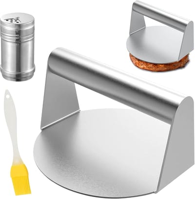 Famanu – Smash burger pers cm, professionele burger smasher met houten handvat, perfect voor grill en pan