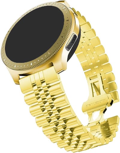 Stravo Jubilee Quick Release 20mm Metalen Horlogebandje - Goud - Geschikt voor Samsung Galaxy Watch 3/4/5/6/7/Pro/Active 2, Garmin Forerunner/Venu 2 Plus/SQ, Polar Ignite/Unite, Huawei - Flexibel, Zacht en Ademend - Voor Mannen en Vrouwen