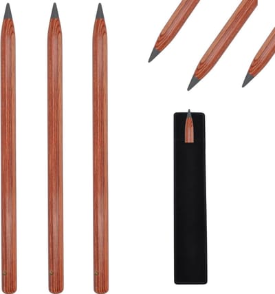 RIVELLO 3x Lichtbruin Eeuwig Potlood van hout met edel design - Duurzaam, Inktloos zonder slijpen, Duurzaam Magisch Potlood, Oneindig (3db)