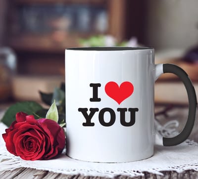 Mok Valentijn met tekst " I Love You " Zwart - Valentijn Cadeautje voor Haar - Keramiek - Wit - Valentijn Cadeau - Love