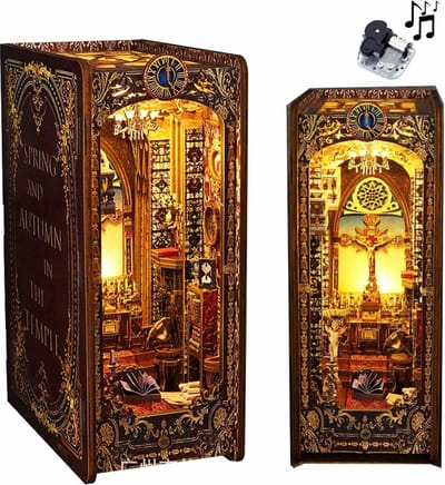 Meedeer Book Nook DIY Kit-Convenant Kerk-3D-puzzel- boekensteunen van hout-Book Nook miniatuur poppenhuis kit-boek hoek miniatuur kit kerk met ledlicht en gebruiksaanwijzing creatief cadeau voor volwassenen en tieners