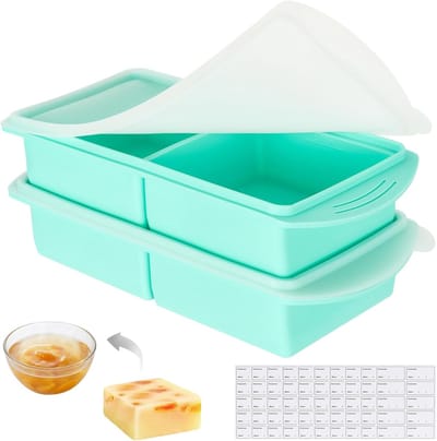 Set van 2 Soepvriescontainers met 2 Compartimenten van 500ml, BPA-vrij en Silicone, Ideaal voor Soep, Bouillon en Sauzen