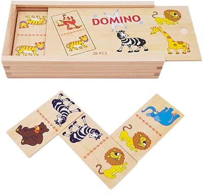 Playwood - Houten Domino Wilde Dieren in Houten Kistje (28-delig)