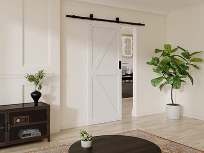 Vente-unique Schuifdeur met wandbevestiging - Hout en MDF - Wit - H205 x L83 cm - NEFARA