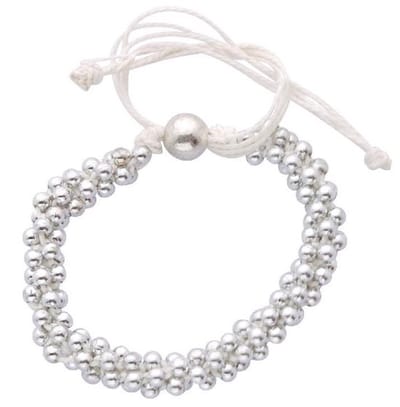 Behave - Armband - Wit Koord met zilverkleurige bolletjes