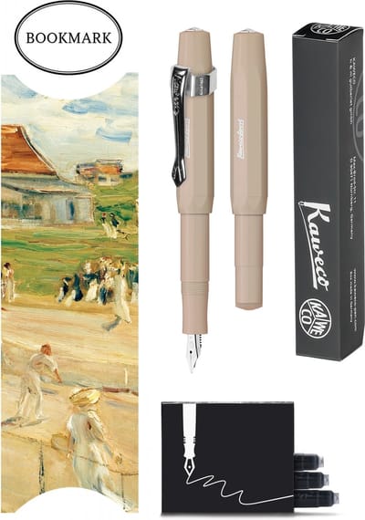 Kaweco - Vulpenset - 4delig - Vulpen Sport Skyline Macchiato Fountain Pen - Breed - Nostalgic Octagonal Clip Chrome - Doosje zwarte vullingen - Bekking & Blitz Boekenlegger -nr12