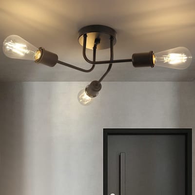 NETTLIFE Plafondlamp - E27 Fitting - 3-Lichts - zwart - Vintage - industriële Woonkamerlamp Max. 25W - voor Slaapkamer | Eetkamer | Keuken - Zonder lamp