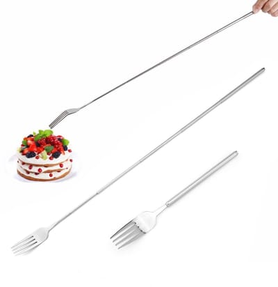 Dailygoods - Barbecue Forks Grillvork van roestvrij staal, uittrekbaar, tweedelig, lange vork, 23-60,5 cm, draagbaar, geschikt voor grillen, koken en fruit