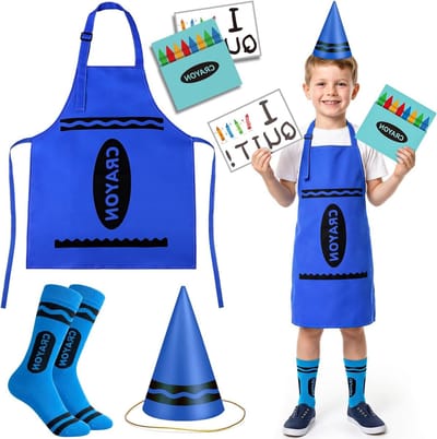 Blauw Krijt Kostuum Set voor Jongens en Meisjes - Apron, Hoed en Krijtfiguur voor Wereld Boek Dag - Creatieve Verkleedideeën voor Kinderen en Schoolboeken Thema's