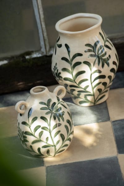 J-Line vaas Blad - steengoed - groen/wit - small