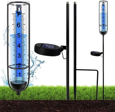 Regenmeter voor buitengebruik - Regenmeter voor de tuin - Met zonnelicht - vorstbestendig glas - Regenwatermeter met grondpen - waterpeilmeter voor regenmeter - Voor gazon erf en tuindecoratie - 1 Stuks