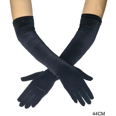 44cm/53cm/65cm Luxe Fluweel Dames Lange Handschoenen Sexy Zwart Elastisch Feest Galabal Etiquette Bruidsjurk Retro Accessoires black