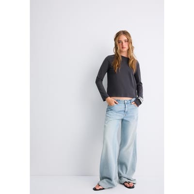 Stradivarius T-shirt met lange mouw en zachte touch  Donkergrijs M