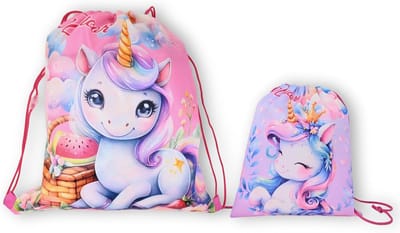Eenhoorn Tassen Set - Kinder Gymtas Broodzakje - Kleuterschool Sport - Twee Delige Set - 40 x 30 cm - Meerkleurig