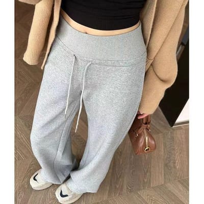 Grijze Casual Broek met Dubbele Taille en Wijde Pijpen voor Dames In Herfst en Winter Nieuwe Hoge Taille Drapé Rechte Pijpen Sportbroek XXL grijs