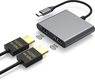NÖRDIC USB C naar HDMI Adapter - 2 Schermen - 4K 60Hz - Geschikt voor PC, Laptop, Tablet & Smartphones