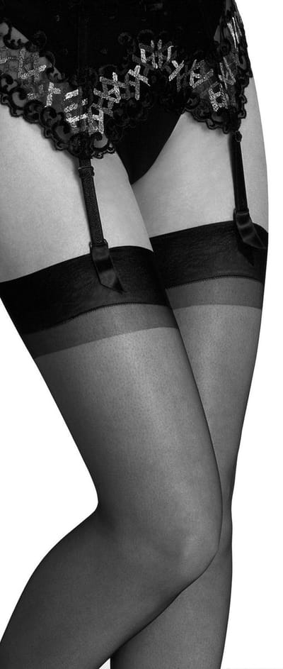 Clio Kousen - Jarretel Kousen - Kousen - Erotische kousen - Glad Boord - 100% Nylon - 15 Den. - T5 - XL- Zwart